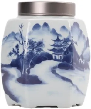 Tea Bag Organizer Tea Storage Container Vintage Hand-painted Blue and White Porcelain Bulk Tea Storage Jar Ceramic Sealed Jar Kitchen Seasoning Storage Jar Tea Organizer
