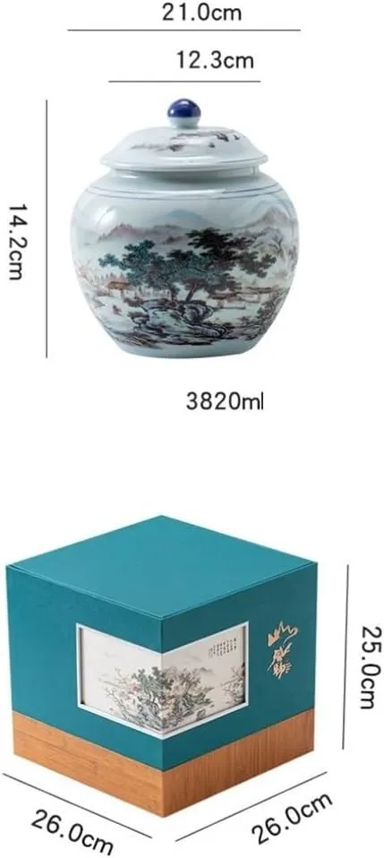 Tea Caddy Creative Hand-painted Loose Tea Storage Container Jar Ceramic Sealed Jar Chinese Retro Tea Set Single Jar Gift Box Set for Kitchen Storage Tea Coffee Sugar(B)