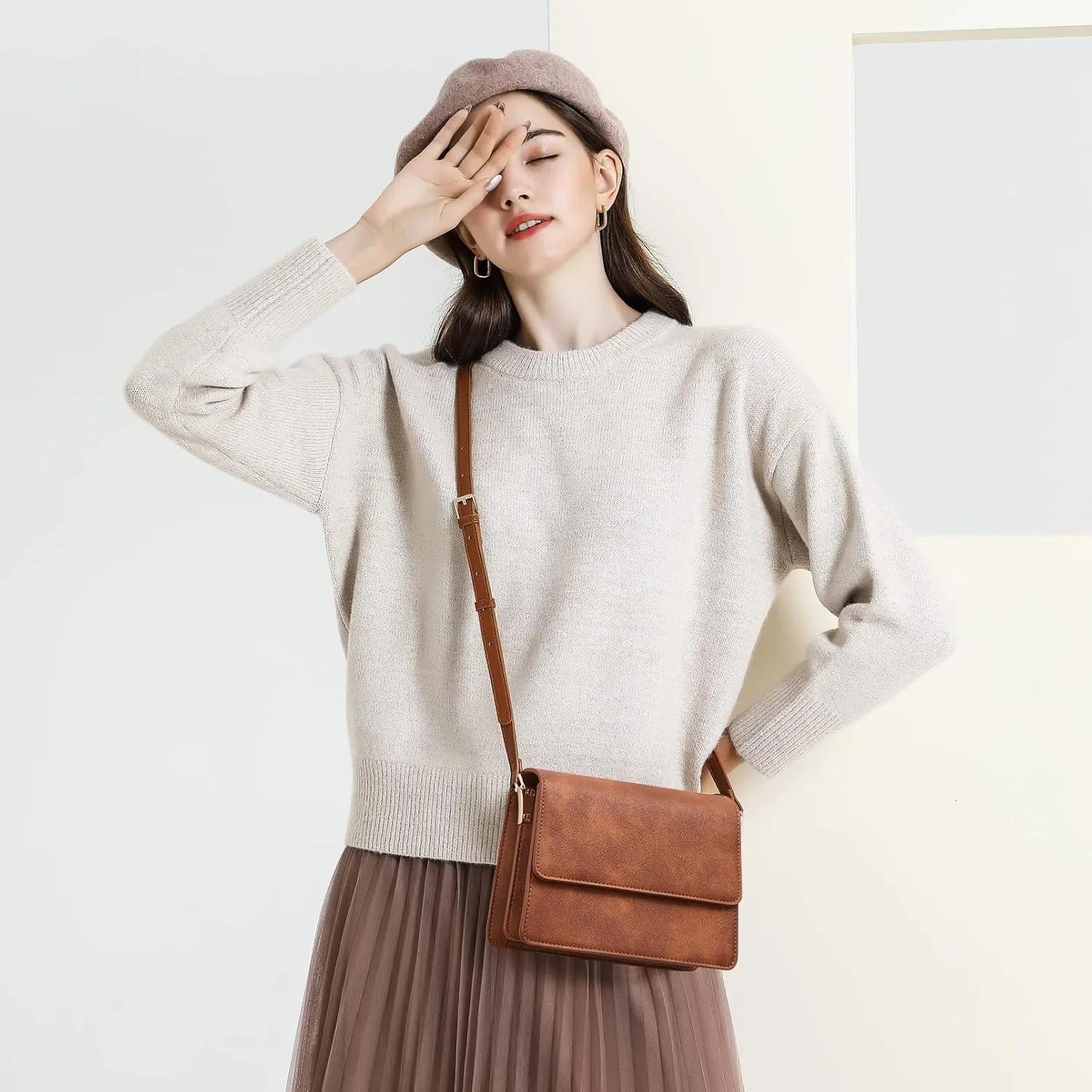 Telena Crossbody Bags for Women Vegan Leather Purses for Women Crossbody Handbag Purse with Adjustable Strap