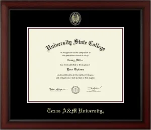 Texas A&M University 16" w x 12.5" h Diploma Frame - Fits a bachelor's, master's and phd - Gold Embossed Diploma Frame - Cherry Moulding with Black and Maroon Matting - Officially Licensed