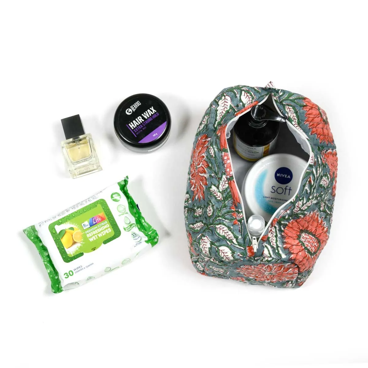 THAI SUNFLOWER QUILTED TOILETRY POUCH