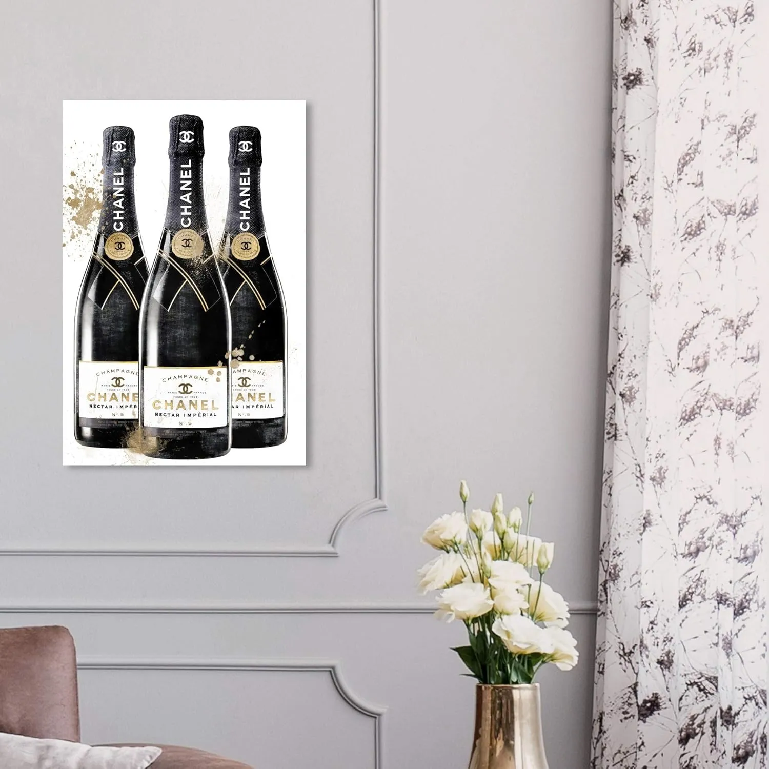 The Oliver Gal Artist Co. Fashion and Glam Drinks and Spirits Wall Art Canvas Prints 'Fashion and Bubbles Champagne' Home Décor Bar Room Kitchen Lifestyle Painting by Oliver Gal,Gold, Black,10x15,31666_10x15_CANV_XHD