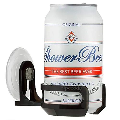 The Original SipCaddy Shower Beer & Bath Wine Holder | Portable Cupholder | Shower Caddy | Drink Holder for Beer & Wine | American-Made Suction Cup | The Best | Black