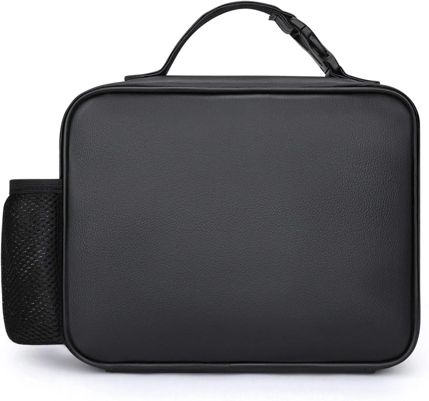 Thermal Insulated Leather Lunch Meal Bag, Lunchbox Bag with Buckled Handle Cooler Leakproof Picnic 10.6x3.5x8.3 in Print Seamless Terrazzo Stone Fragments Rock Surface on Grey Background