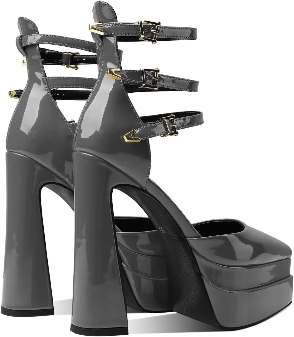 THESHY Womens Platform Chunky Heels Ankle Strap Chunky Block High Heel Pointed Toe Fashion Buckles Dress Pumps