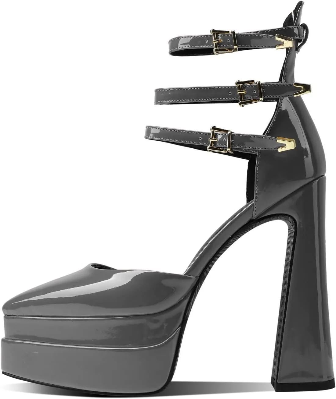 THESHY Womens Platform Chunky Heels Ankle Strap Chunky Block High Heel Pointed Toe Fashion Buckles Dress Pumps
