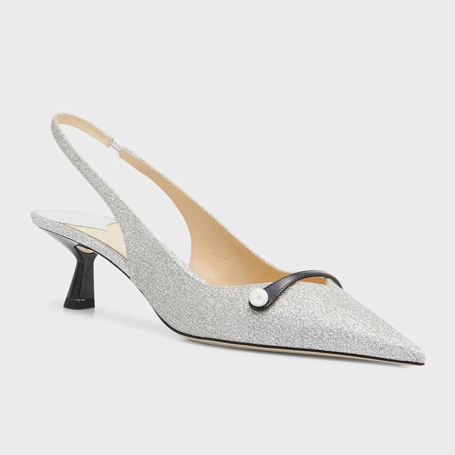 THESHY Women's Slingback Kitten Heel Glitter Pointed Toe Pearl Low Heel Pumps Casual Wedding Shoes for Women Fashion Dress Shoes