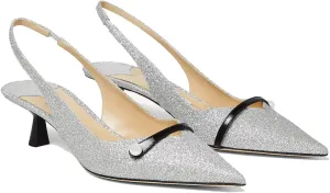 THESHY Women's Slingback Kitten Heel Glitter Pointed Toe Pearl Low Heel Pumps Casual Wedding Shoes for Women Fashion Dress Shoes