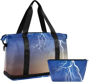 Thunder Cloud Blue Dark Brown Cloudy Sky Foldable Travel Bag, Camping Luggage bag, Portable Gym Bag, Sports Bag, Toiletry Bag with Handles Adjustable Shoulder Strap