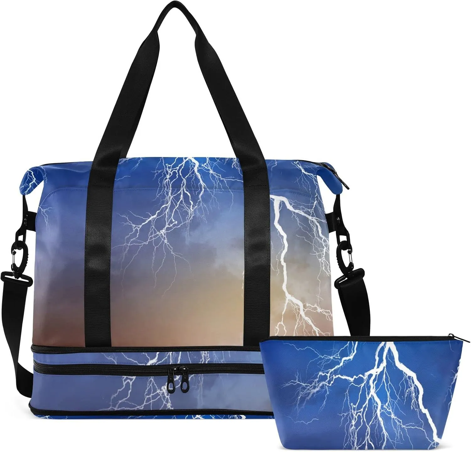 Thunder Cloud Blue Dark Brown Cloudy Sky Foldable Travel Bag, Camping Luggage bag, Portable Gym Bag, Sports Bag, Toiletry Bag with Handles Adjustable Shoulder Strap
