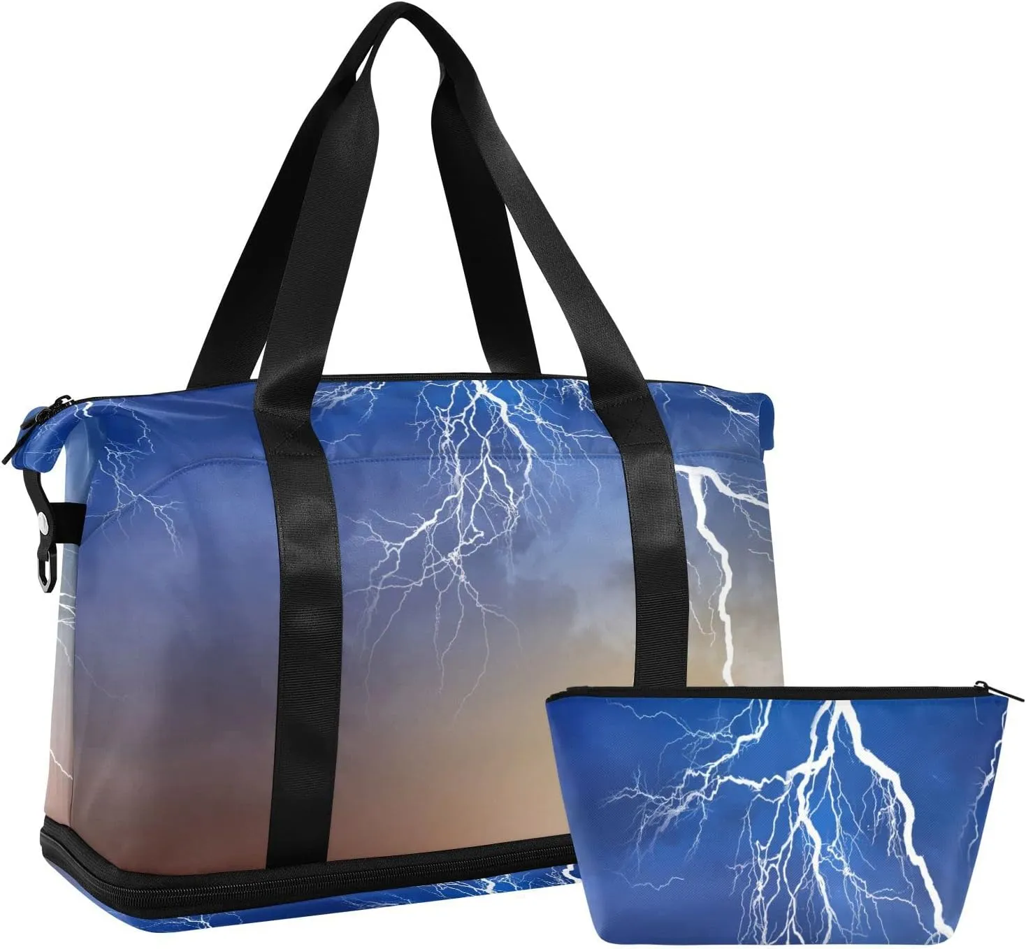 Thunder Cloud Blue Dark Brown Cloudy Sky Foldable Travel Bag, Camping Luggage bag, Portable Gym Bag, Sports Bag, Toiletry Bag with Handles Adjustable Shoulder Strap