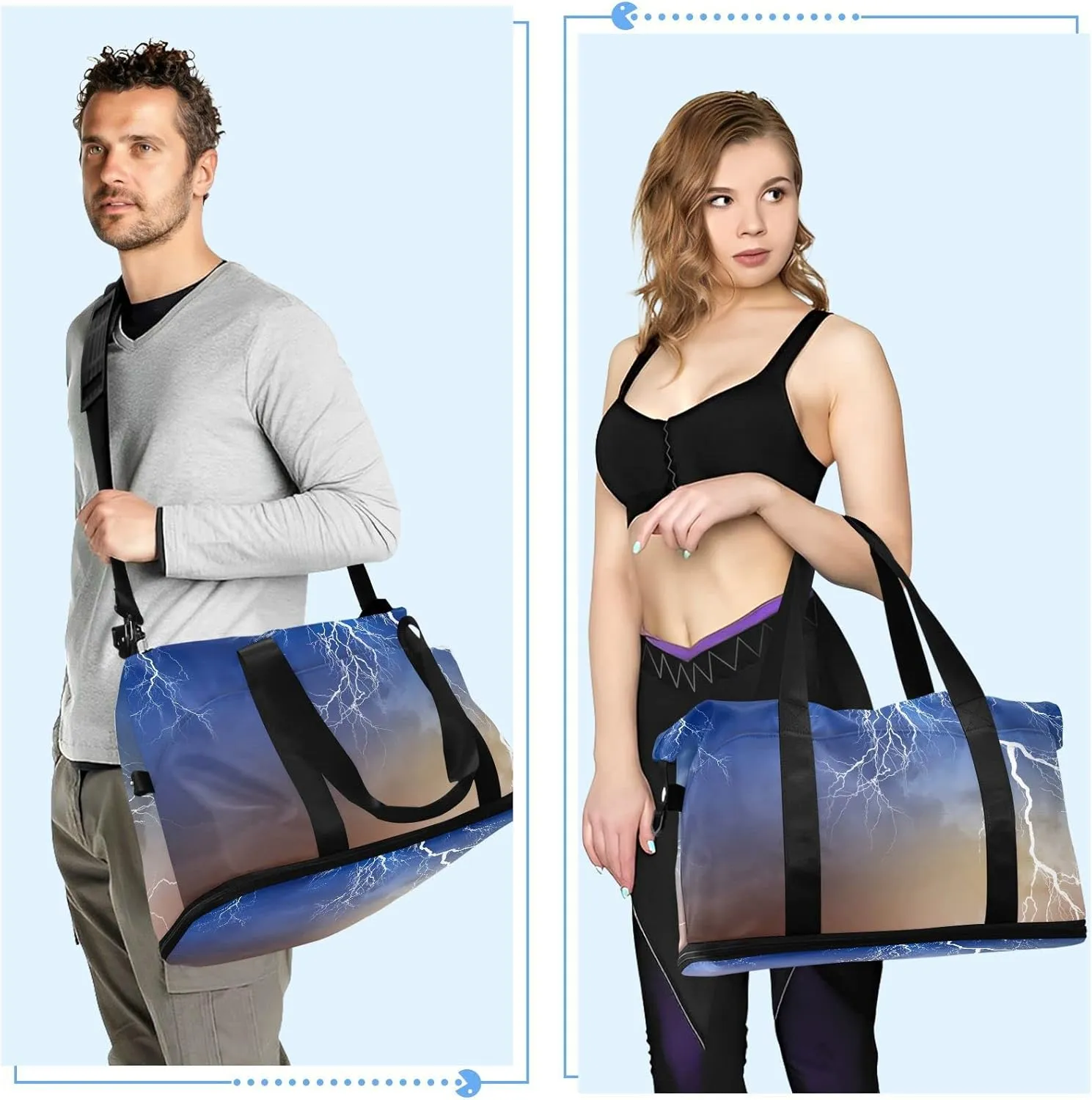 Thunder Cloud Blue Dark Brown Cloudy Sky Foldable Travel Bag, Camping Luggage bag, Portable Gym Bag, Sports Bag, Toiletry Bag with Handles Adjustable Shoulder Strap
