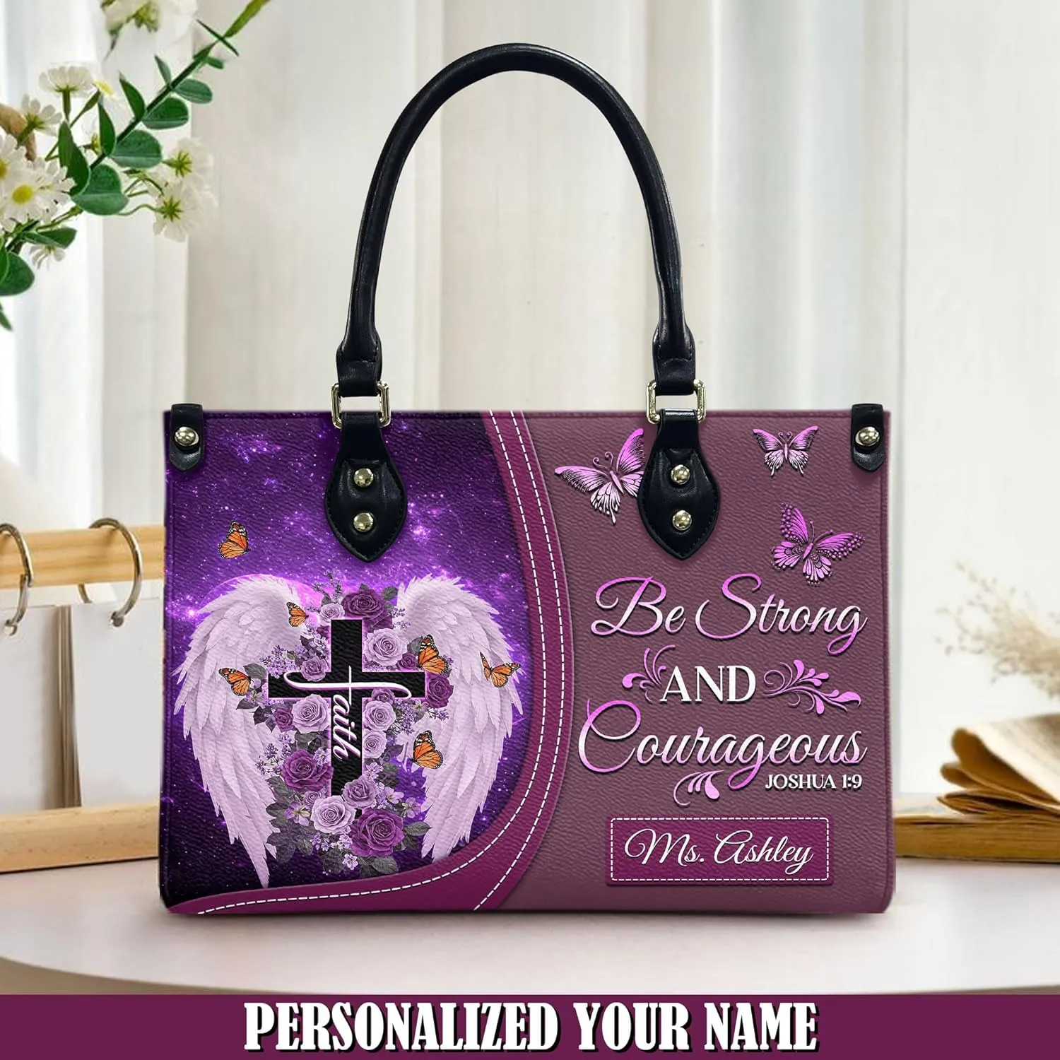 THUYPT Personalized Christian Leather Handbags, Handbag & Purse With Bible Verse Religious Tote Bag, Gift for Her, Religious Leather Handbag Gift for Women (05)