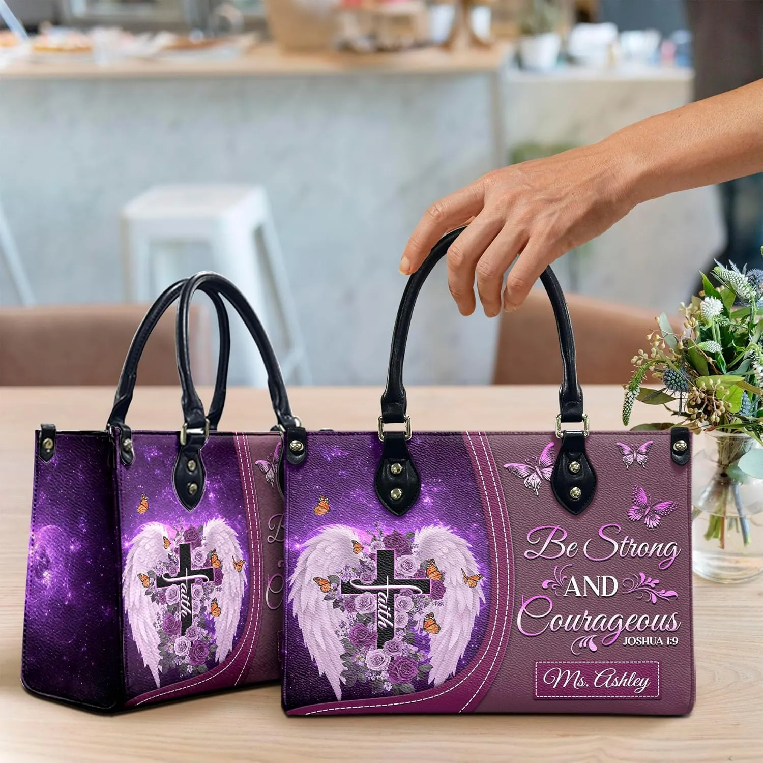 THUYPT Personalized Christian Leather Handbags, Handbag & Purse With Bible Verse Religious Tote Bag, Gift for Her, Religious Leather Handbag Gift for Women (05)