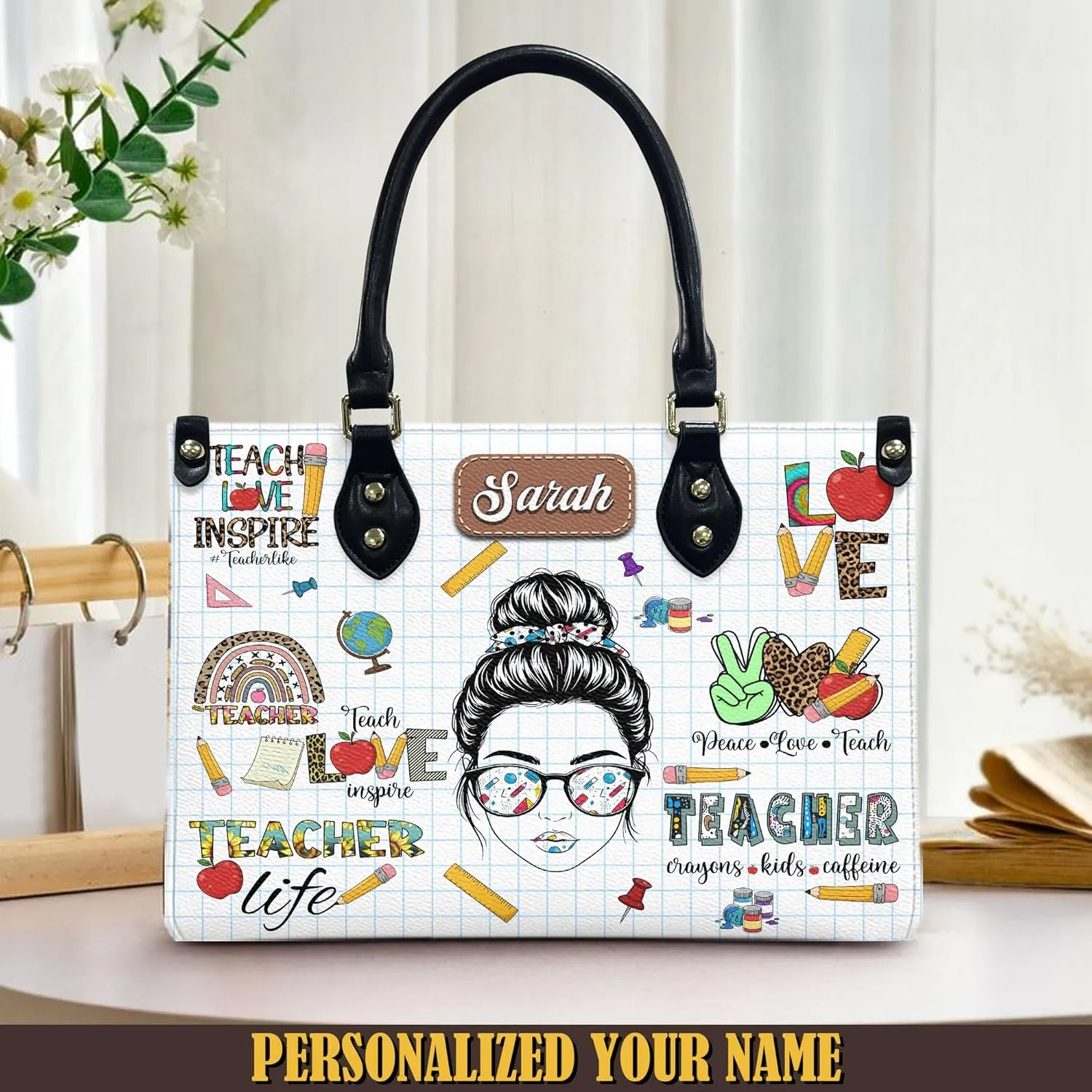 THUYPT Personalized Teacher Leather Handbag, Leather Handbag with Ziplock for Teacher, Teacher Appreciate Bag, Gift for Teacher Women Leather Handbag, Appreciate Teacher Gifts (01)