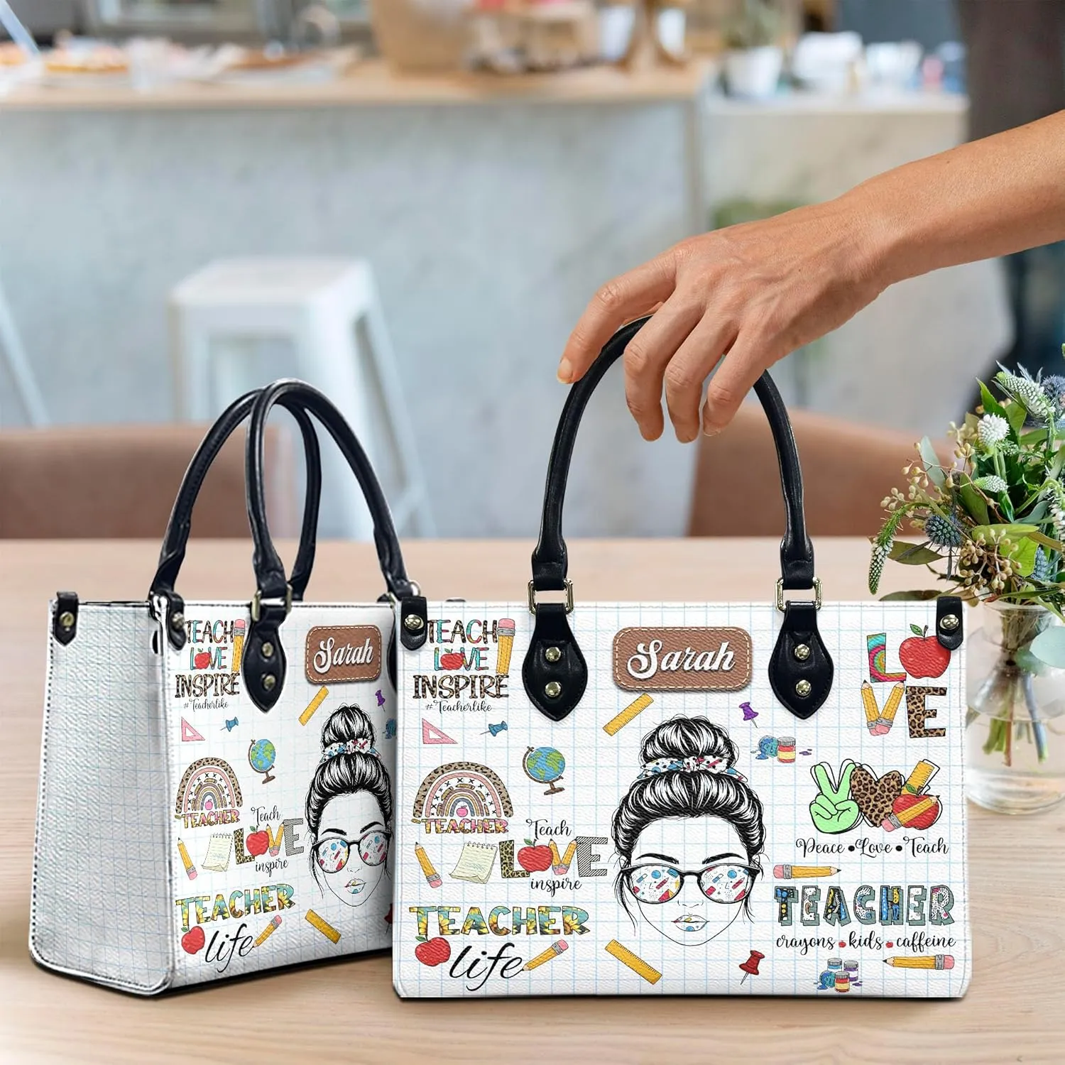 THUYPT Personalized Teacher Leather Handbag, Leather Handbag with Ziplock for Teacher, Teacher Appreciate Bag, Gift for Teacher Women Leather Handbag, Appreciate Teacher Gifts (01)