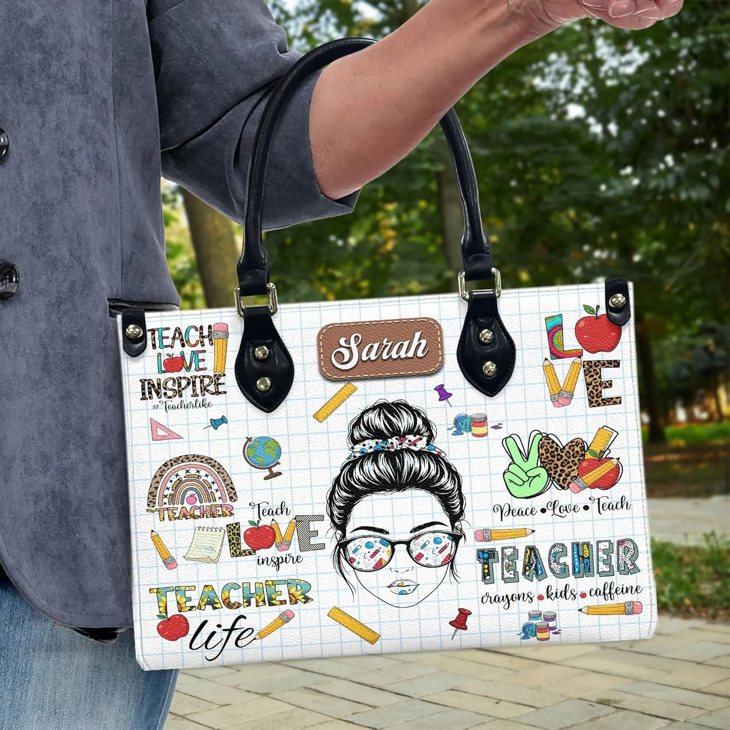 THUYPT Personalized Teacher Leather Handbag, Leather Handbag with Ziplock for Teacher, Teacher Appreciate Bag, Gift for Teacher Women Leather Handbag, Appreciate Teacher Gifts (01)