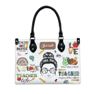 THUYPT Personalized Teacher Leather Handbag, Leather Handbag with Ziplock for Teacher, Teacher Appreciate Bag, Gift for Teacher Women Leather Handbag, Appreciate Teacher Gifts (01)