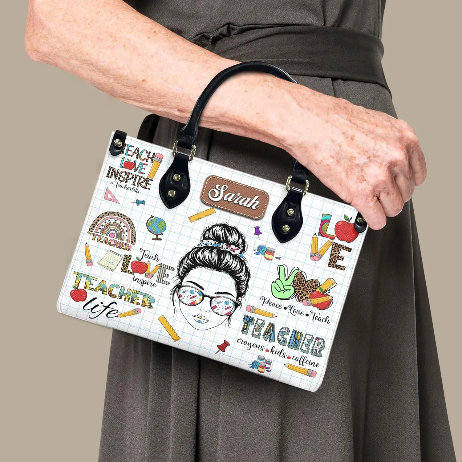 THUYPT Personalized Teacher Leather Handbag, Leather Handbag with Ziplock for Teacher, Teacher Appreciate Bag, Gift for Teacher Women Leather Handbag, Appreciate Teacher Gifts (01)
