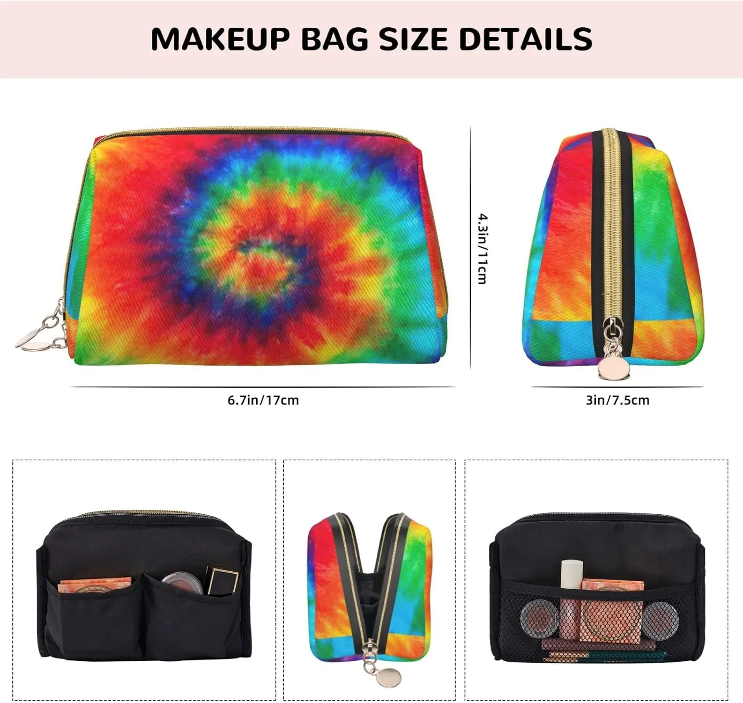 Tie Dye Hippies Toiletry Pouch, Travel-Friendly Makeup Organizer For Makeup Brushes, Lipsticks