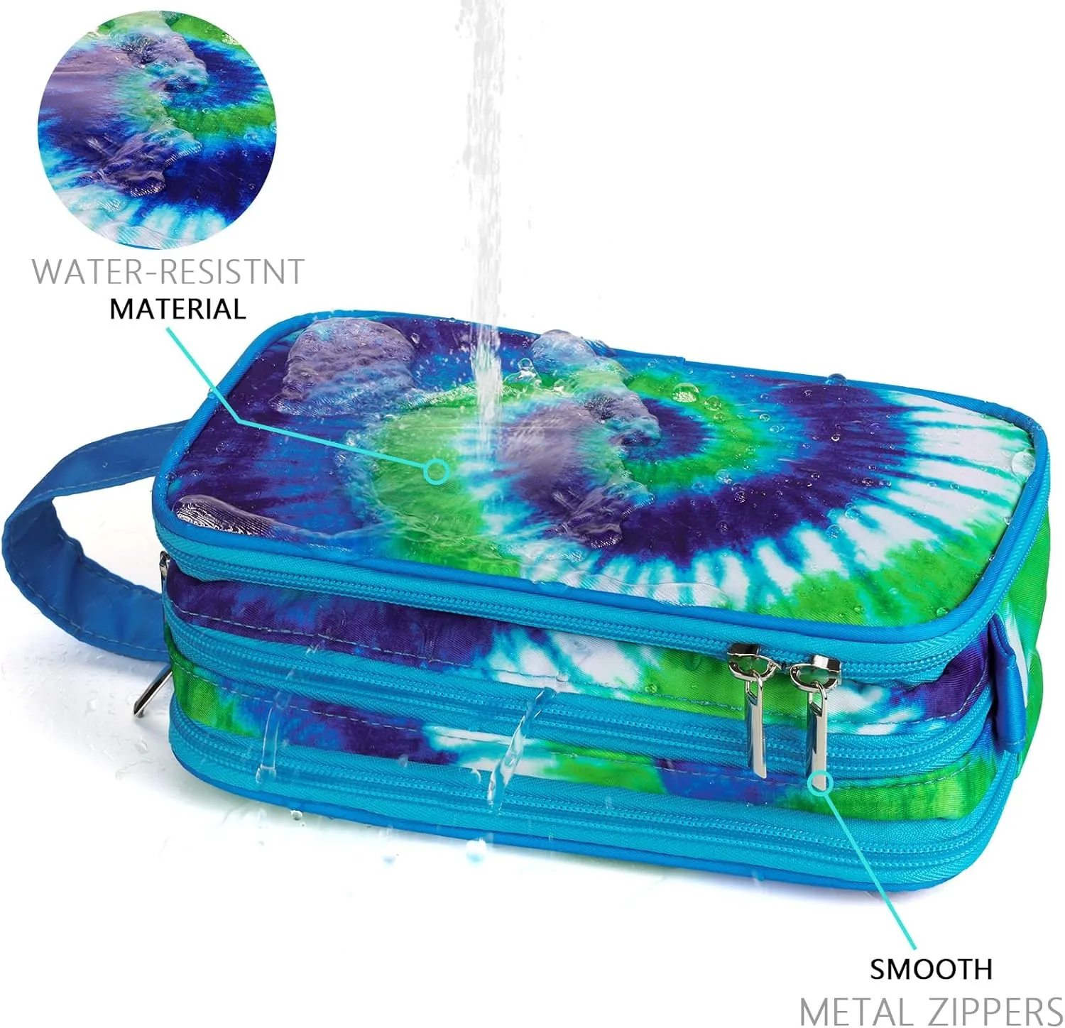 Tie Dye Toiletry Bag for Girls, Travel Toiletry Bag for Teen Girls Cosmetic Bag Makeup Bag Waterproof Hanging Wash Bag Toiletries, Blue