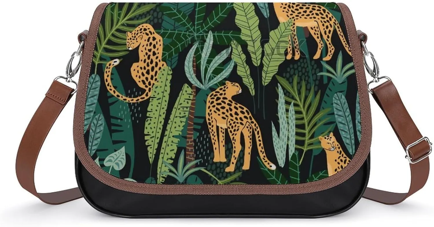 Tigers Leopard in Jungle Palm Tree Leaf Women's Shoulder Bag, Handbag, Crossbody Bag