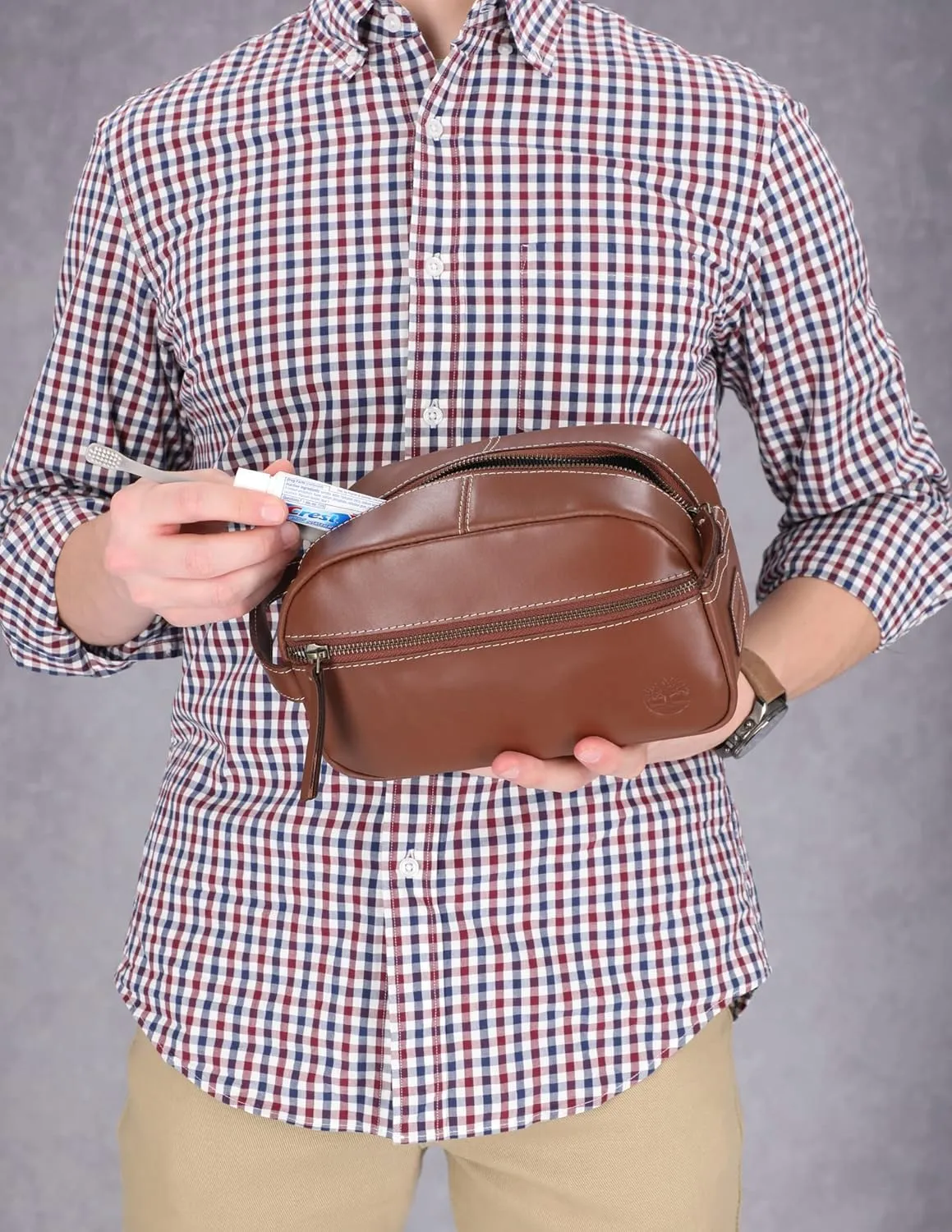 Timberland Men's Leather Toiletry Bag Travel Kit Accessory