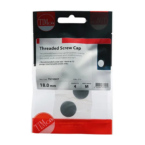 TIMCO Threaded Screw Caps Solid Brass Satin Chrome - 18mm (4pcs)