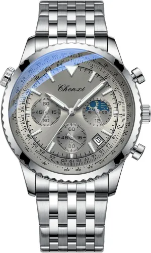 Tiong Chronograph Six-Hand Moon Phase Sport Quartz Watch Men's Watch Waterproof Luminous Date Watch