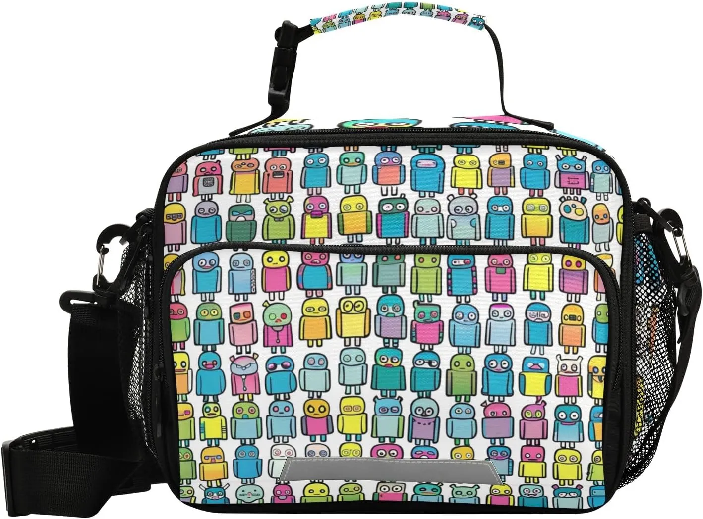 Tired Robots Kids Lunch Bag, Reusable Childish Lunch Box for Boys Girls, Insulated Cooler Bag Lunch Tote Bag with Shoulder Strap for School Office Picnic Travel