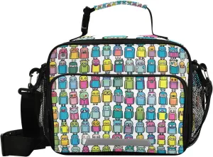Tired Robots Kids Lunch Bag, Reusable Childish Lunch Box for Boys Girls, Insulated Cooler Bag Lunch Tote Bag with Shoulder Strap for School Office Picnic Travel