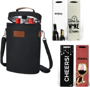 Tirrinia 2 Bottle Wine Gift Tote Carrier - 12pcs Silk Handles - Recyclable Wedding Gifts - Wine Bottle Bags