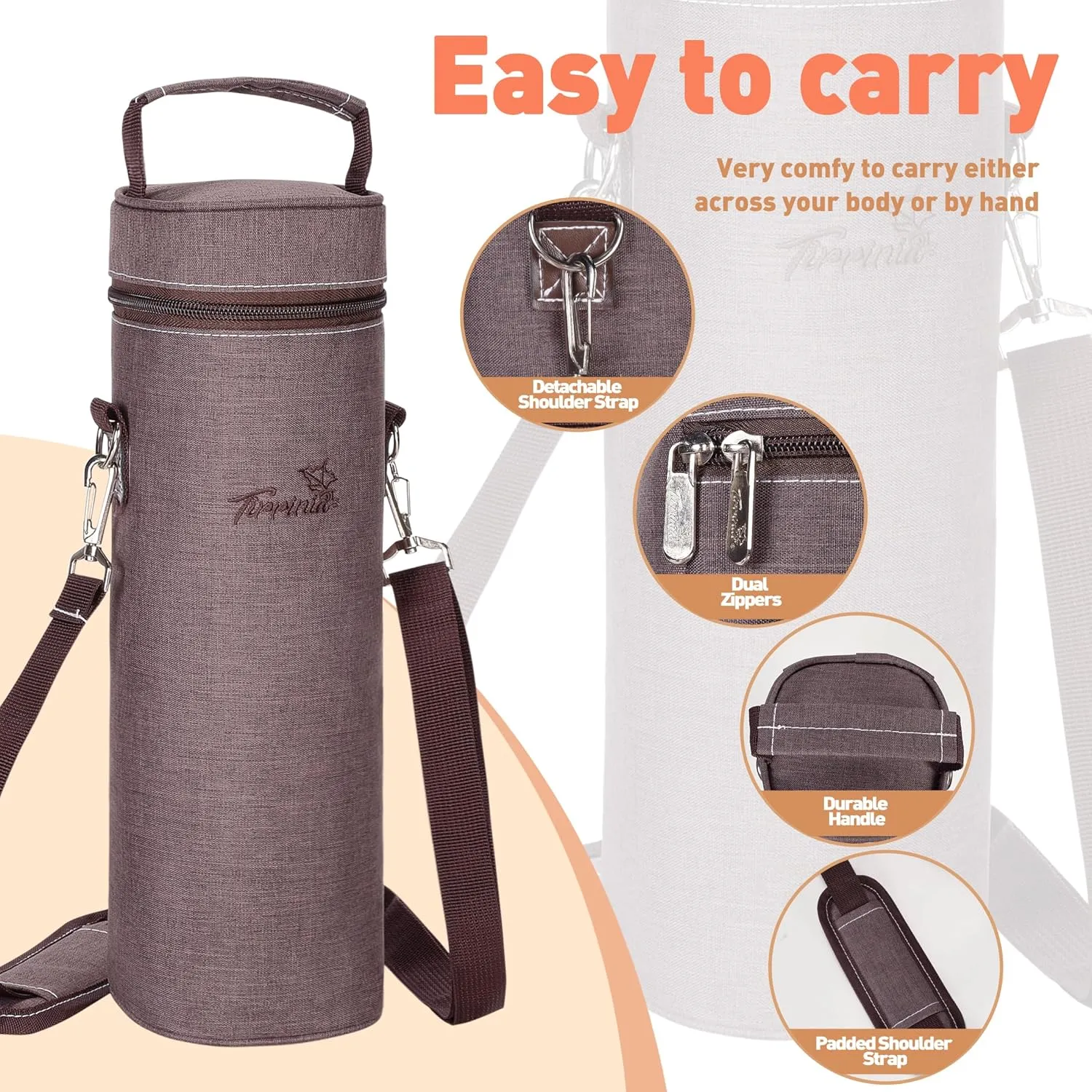 Tirrinia Single Bottle Wine Gift Carrier Bag, Insulated Travel Wine Cooler Tote with Shoulder Strap for Picnic, Party, BYOB Restaurant, Portable One Bottle Wine Chiller Container, Gift for Wine Lovers