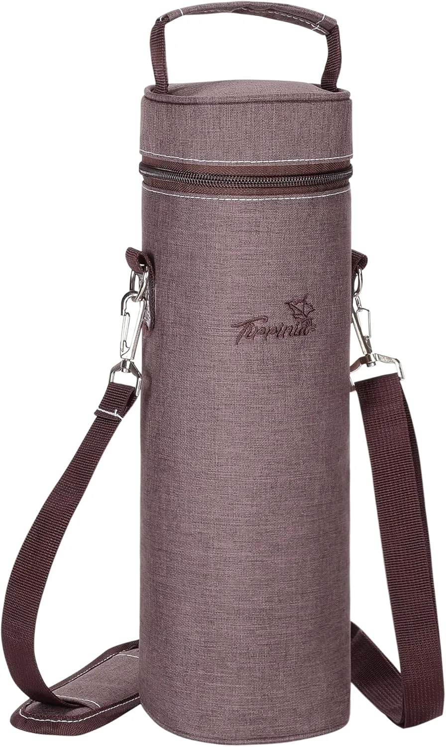 Tirrinia Single Bottle Wine Gift Carrier Bag, Insulated Travel Wine Cooler Tote with Shoulder Strap for Picnic, Party, BYOB Restaurant, Portable One Bottle Wine Chiller Container, Gift for Wine Lovers