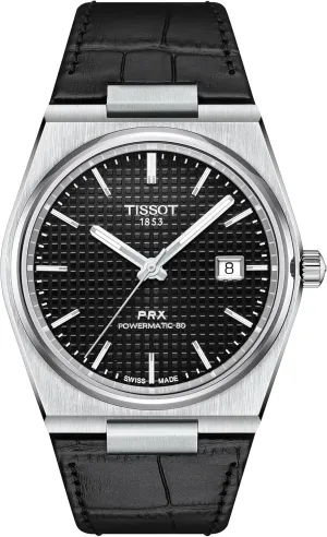 Tissot Mens PRX Powermatic 80 316L Stainless Steel case Automatic Watch, Black, Leather, 12 (T1374071605100)