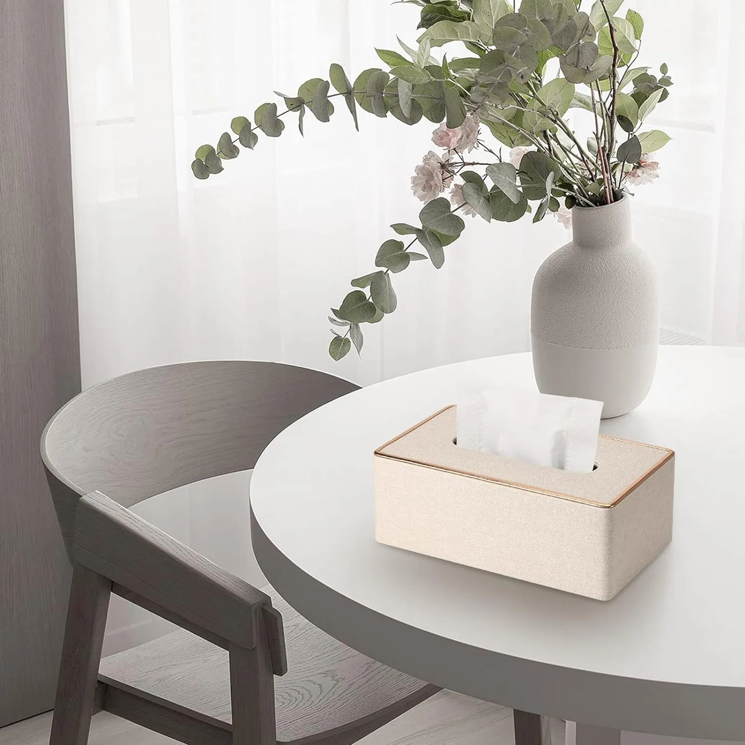 Tissue Box Cover, PU Leather Tissue Box Holder, Rectangular Tissue Box Covers for Kleenex, Napkin, Rectangle Tissue Holder for Bathroom Home Office 9.84"X5.23"X3.77" Beige