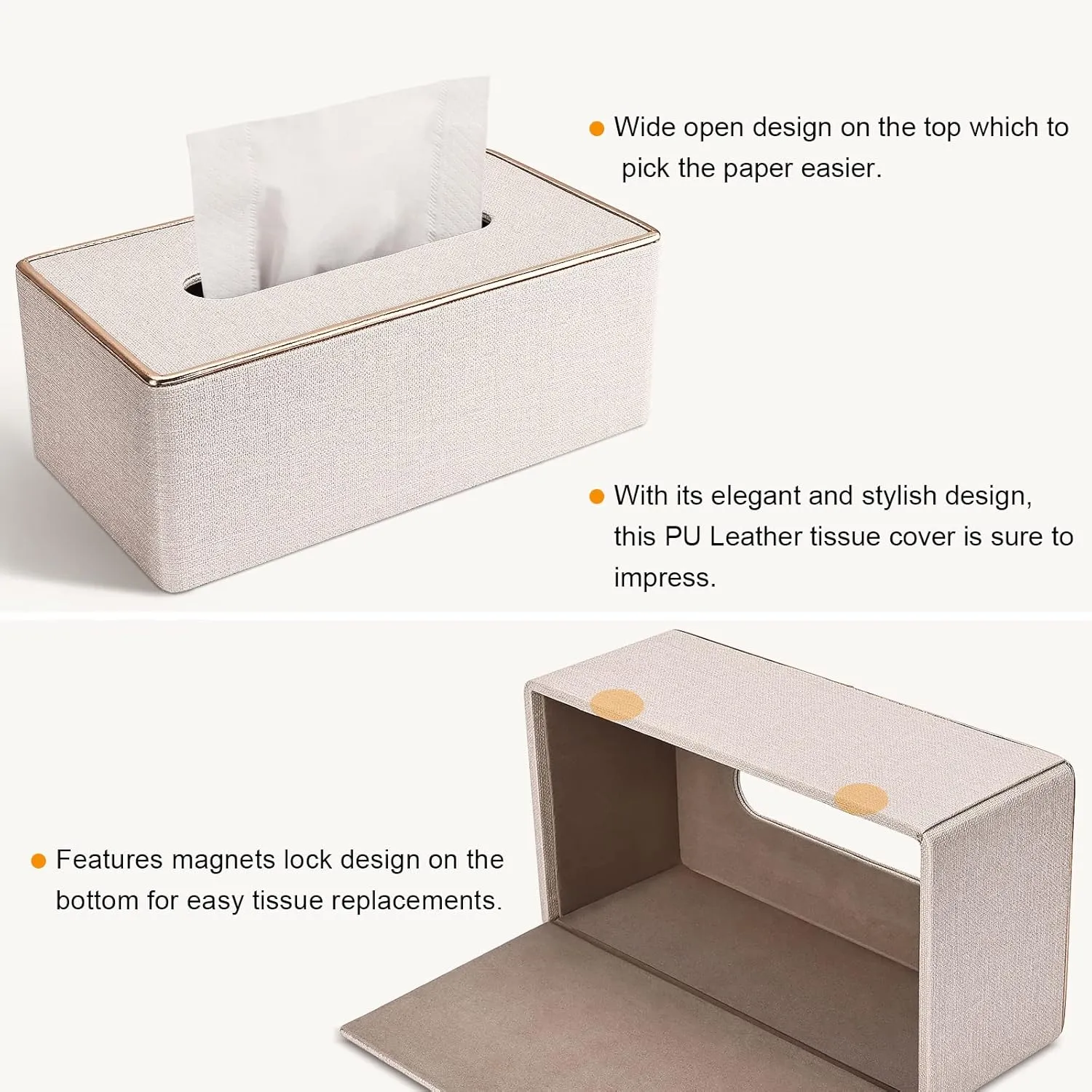 Tissue Box Cover, PU Leather Tissue Box Holder, Rectangular Tissue Box Covers for Kleenex, Napkin, Rectangle Tissue Holder for Bathroom Home Office 9.84"X5.23"X3.77" Beige