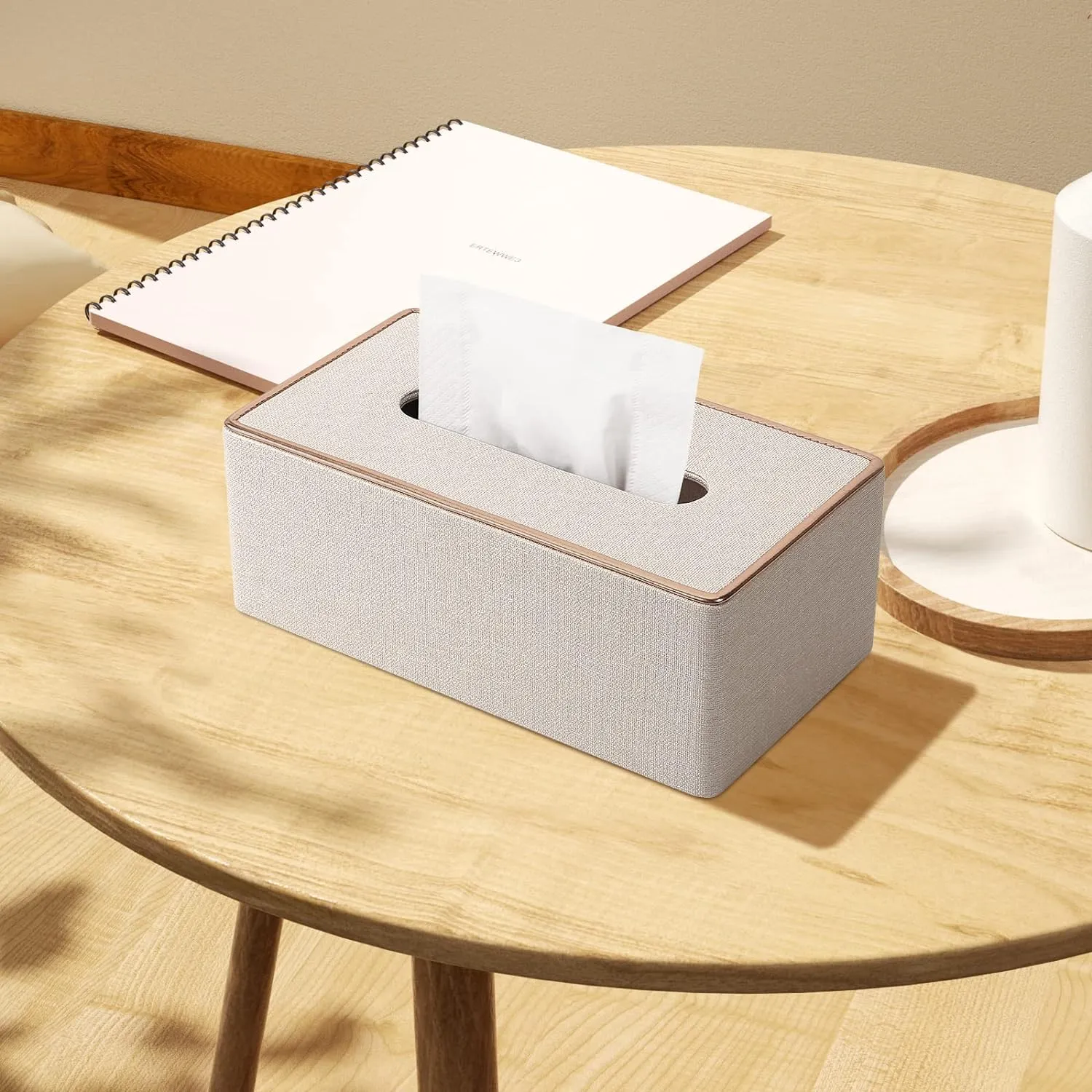 Tissue Box Cover, PU Leather Tissue Box Holder, Rectangular Tissue Box Covers for Kleenex, Napkin, Rectangle Tissue Holder for Bathroom Home Office 9.84"X5.23"X3.77" Beige