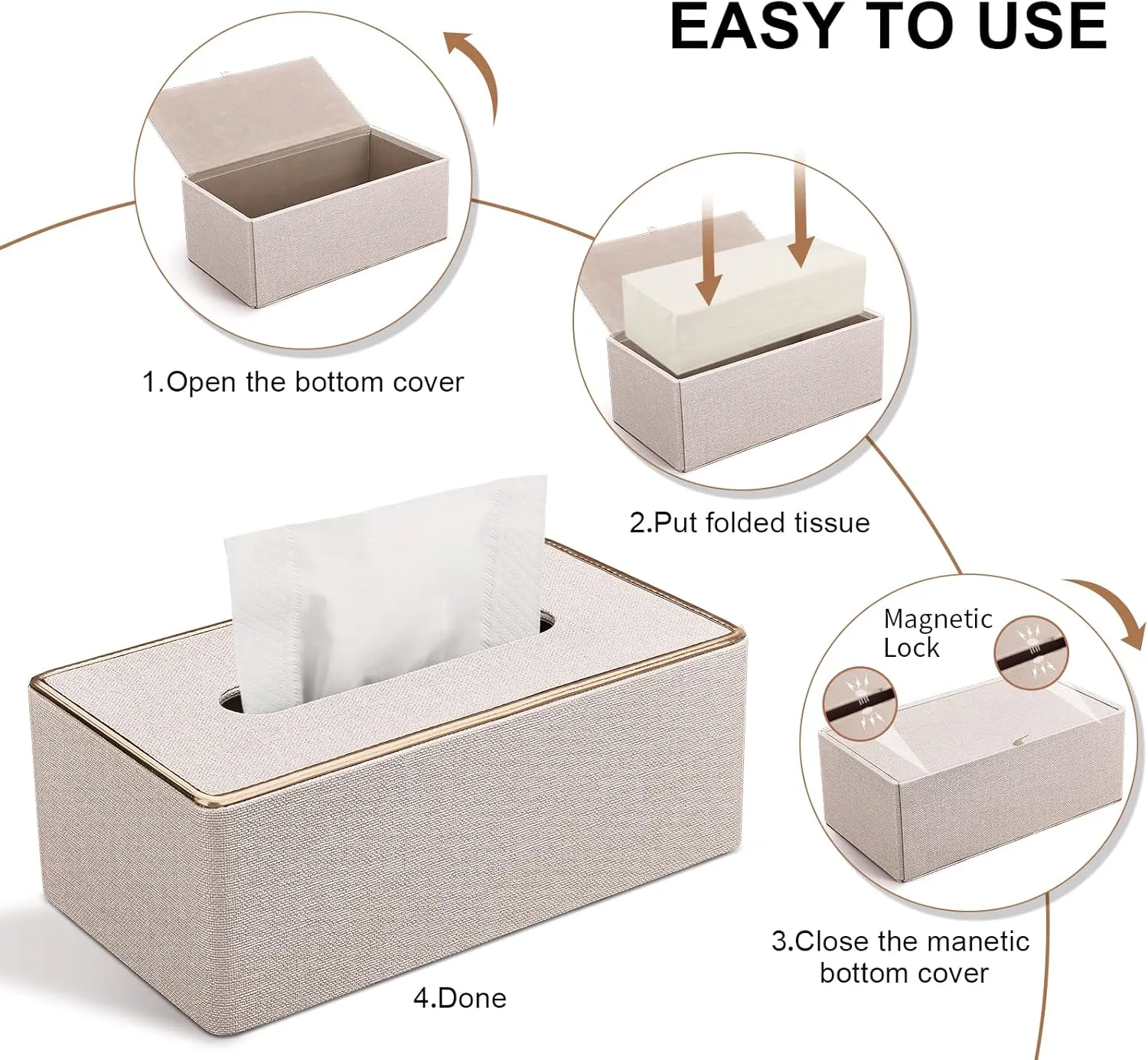 Tissue Box Cover, PU Leather Tissue Box Holder, Rectangular Tissue Box Covers for Kleenex, Napkin, Rectangle Tissue Holder for Bathroom Home Office 9.84"X5.23"X3.77" Beige