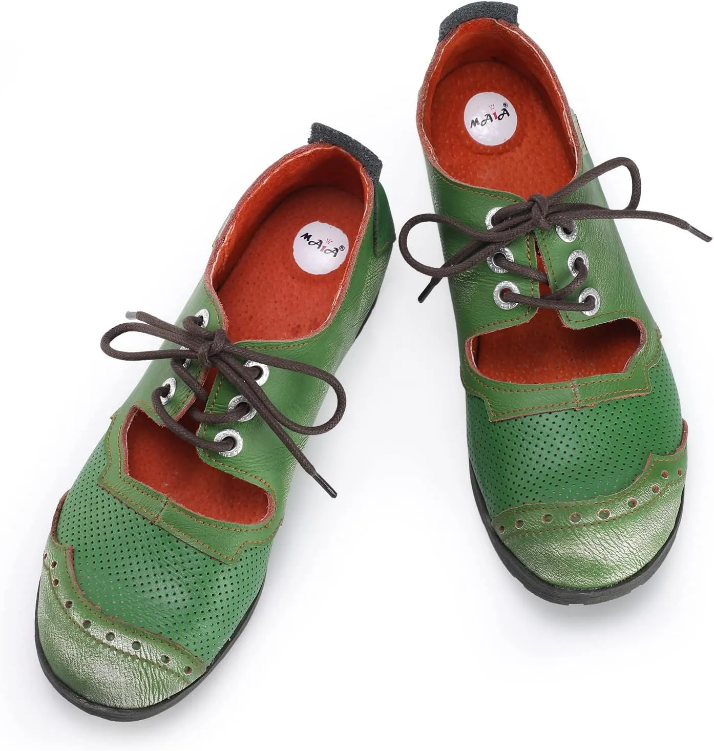 TMA EYES & MAiA Womens Leather Fashion Shoes with Breathable Lace-up Low Heel with Bare Instep Casual Shoes