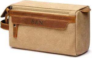 Toiletry Bag For Men And Women Personalized Shaving Kit Bag Crazy Horse Leather Dopp Kit For Men Travel Shaving Bag Mens Toiletry Bag Canvas Dopp Kit For Travel (Khaki)