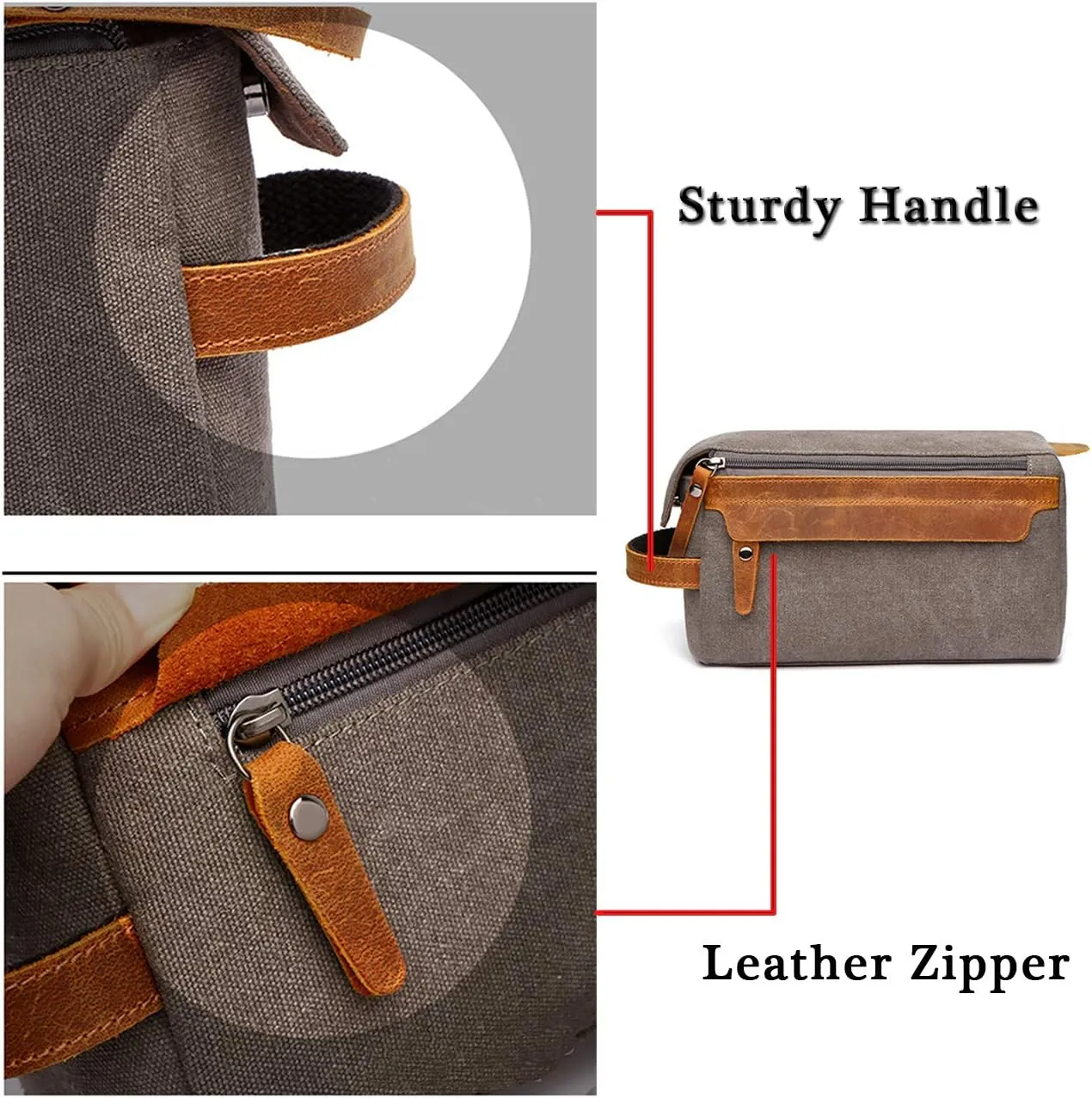 Toiletry Bag For Men And Women Personalized Shaving Kit Bag Crazy Horse Leather Dopp Kit For Men Travel Shaving Bag Mens Toiletry Bag Canvas Dopp Kit For Travel (Khaki)