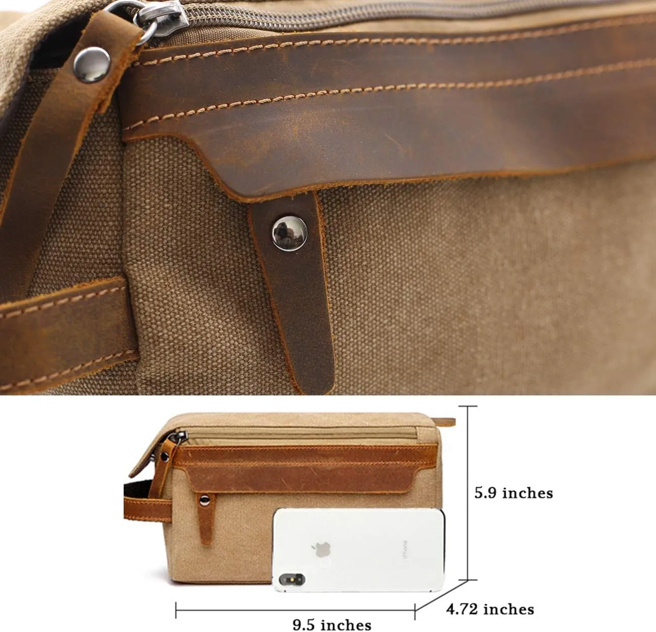 Toiletry Bag For Men And Women Personalized Shaving Kit Bag Crazy Horse Leather Dopp Kit For Men Travel Shaving Bag Mens Toiletry Bag Canvas Dopp Kit For Travel (Khaki)