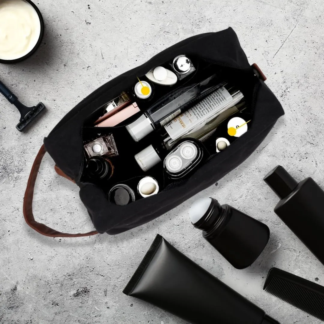 Toiletry Bag with Hanging Dopp Kit for Men, Water Resistant, Large Capacity Canvas Shaving Bag Perfect for Travel Toiletries Accessories - 10 Inch - Black