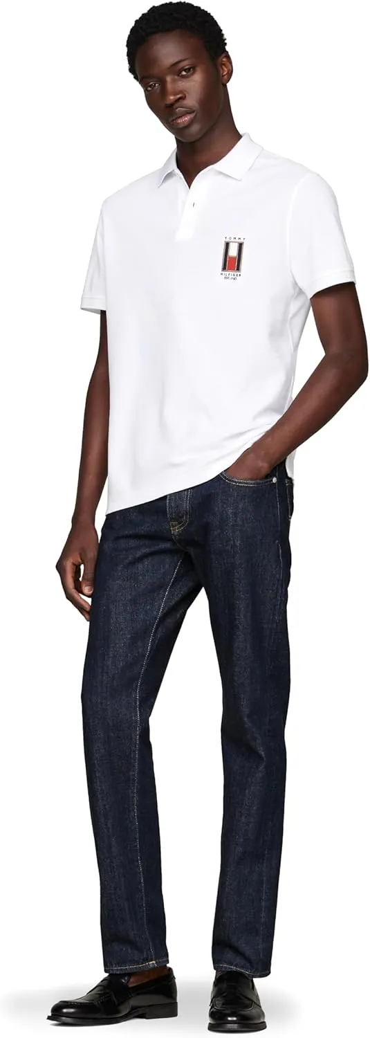 Tommy Hilfiger Men's Short Sleeve Casual Polo Shirts in Regular Fit with Stretch and Vertical Logo Designs