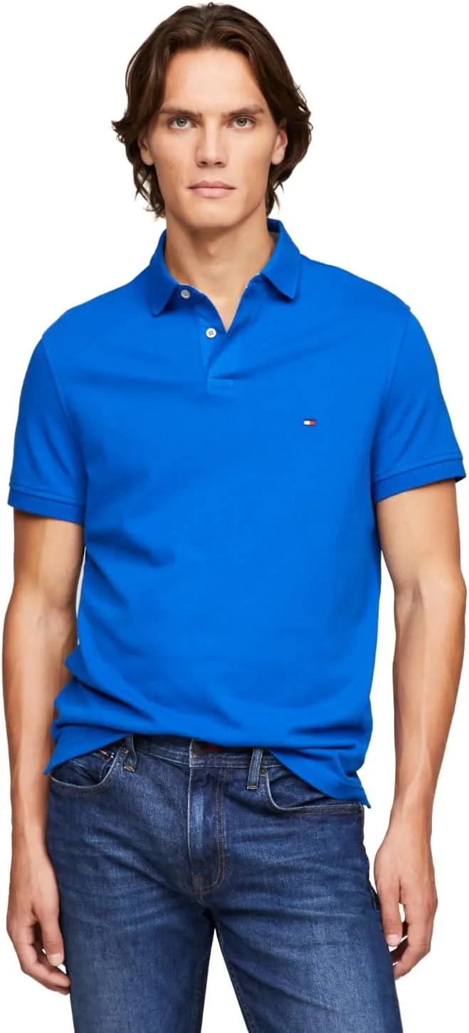 Tommy Hilfiger Men's Short Sleeve Polo Shirts in Slim Fit with Stretch and Organic Pique Cotton