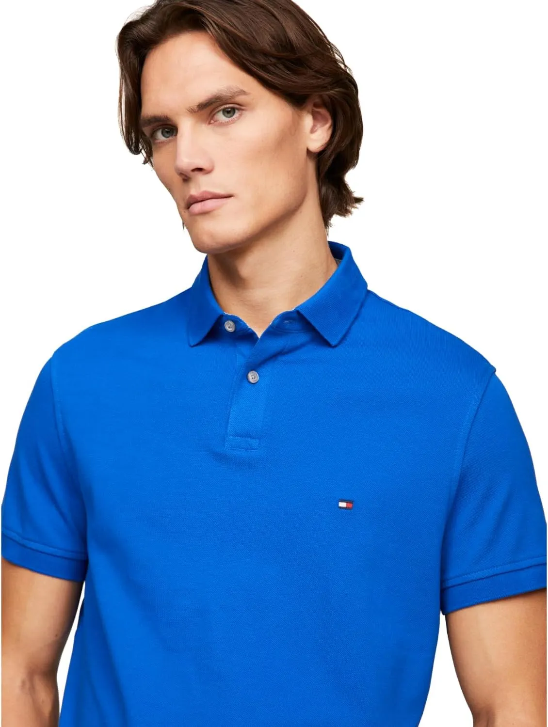 Tommy Hilfiger Men's Short Sleeve Polo Shirts in Slim Fit with Stretch and Organic Pique Cotton