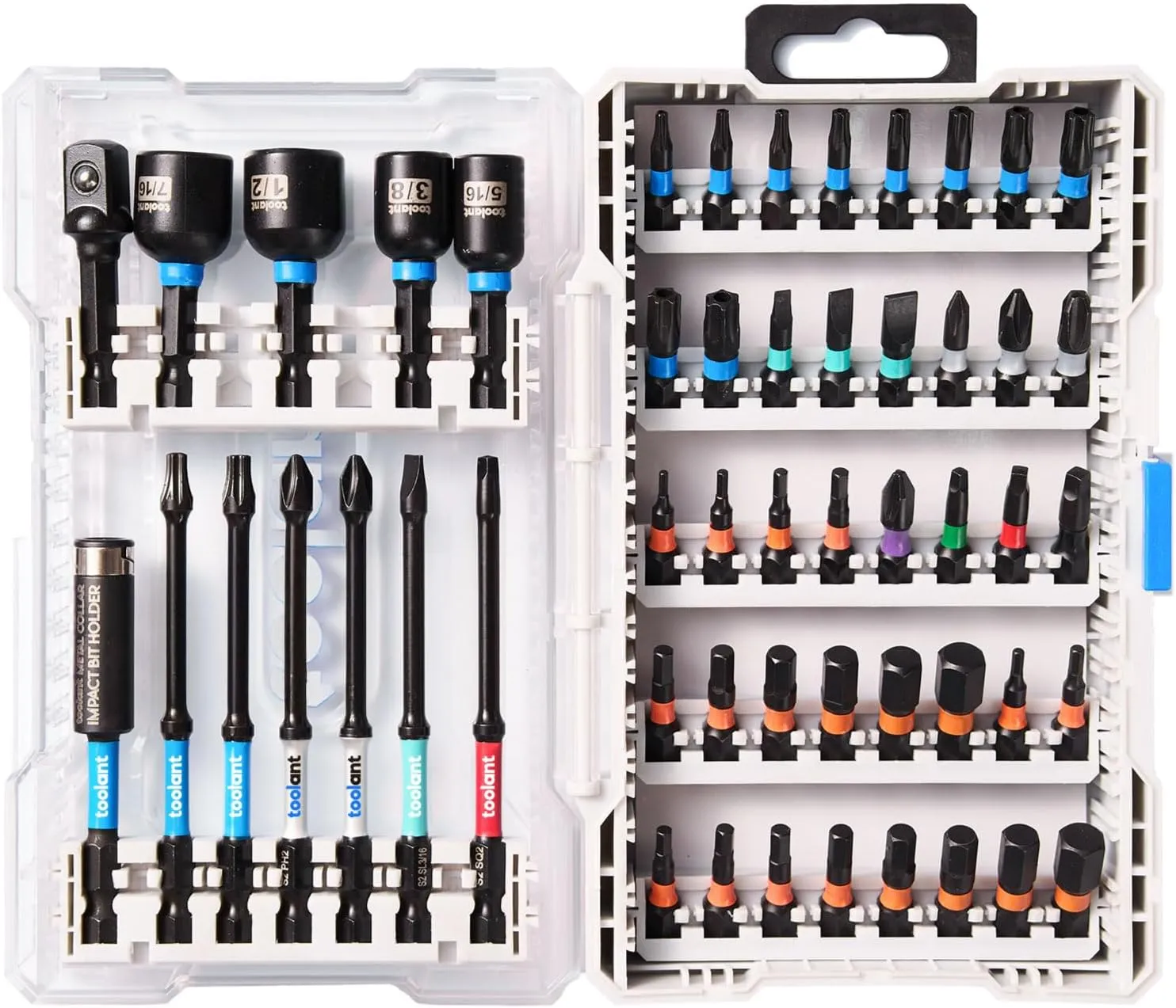 toolant Impact Driver Bit Set,52-Piece S2 Steel Screwdriver Bit Set,Hex,Torx,Phillips,Slotted,Square Bits and Nut Driver with Case