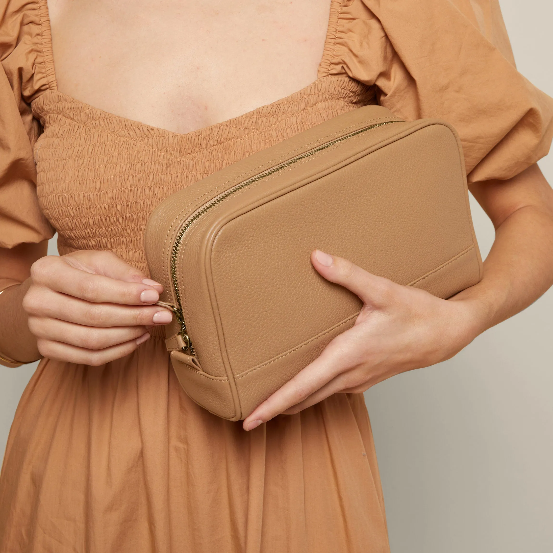 Top Zip Toiletry Bag Camel