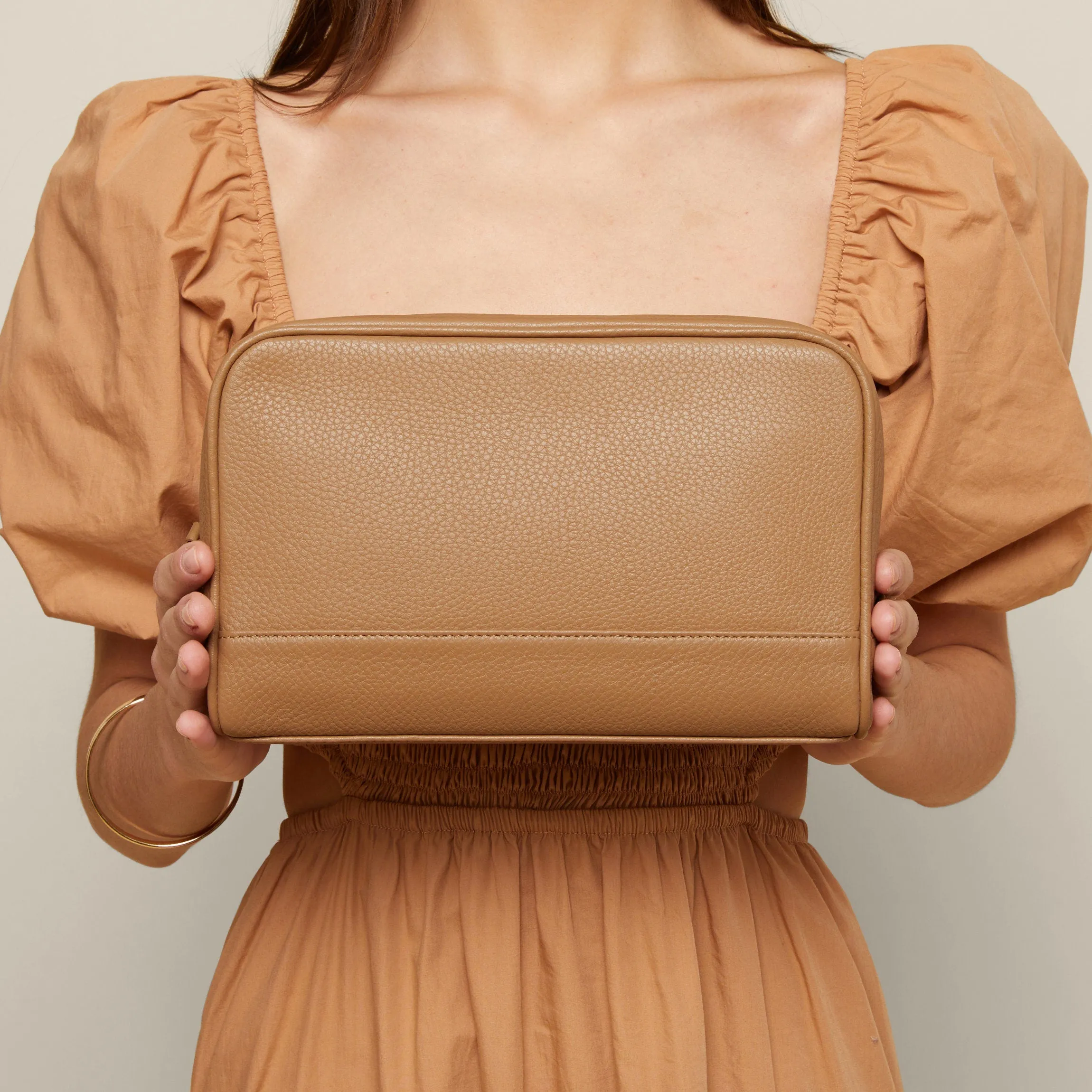 Top Zip Toiletry Bag Camel